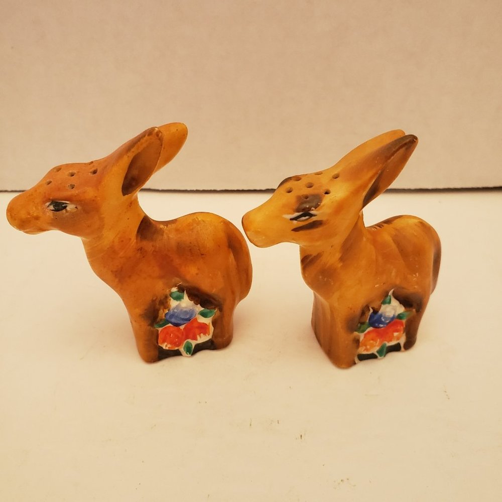Vintage Donkey or Deer Floral Salt & Pepper Shaker Set